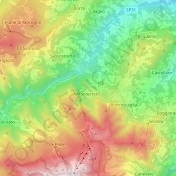 Montecreto topographic map, elevation, terrain