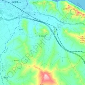 Gradara topographic map, elevation, terrain