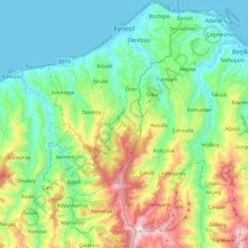Eynesil topographic map, elevation, terrain