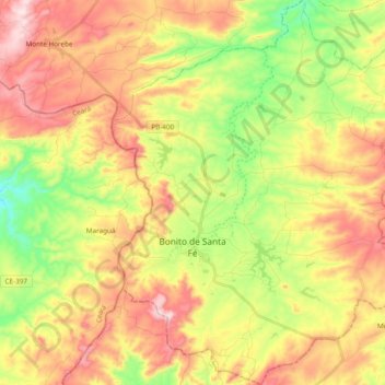 Bonito de Santa Fé topographic map, elevation, terrain