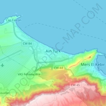 Aïn El Turk topographic map, elevation, terrain