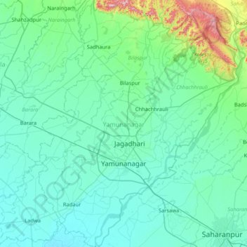 Yamunanagar topographic map, elevation, terrain
