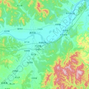 方正县 topographic map, elevation, terrain