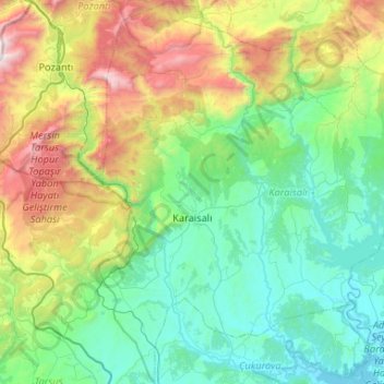 Karaisalı topographic map, elevation, terrain