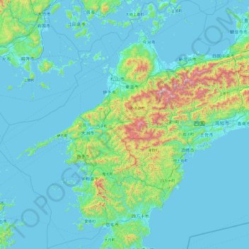 Shikoku Region topographic map, elevation, terrain