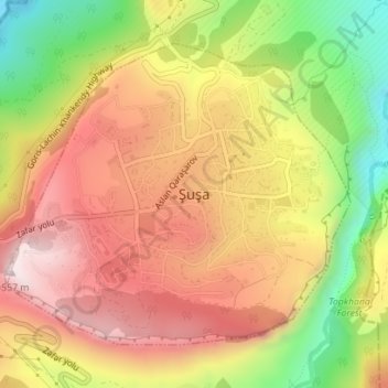 Shusha topographic map, elevation, terrain