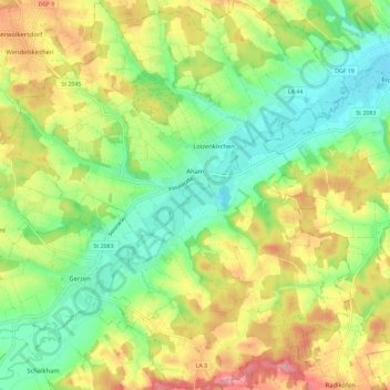 Aham topographic map, elevation, terrain