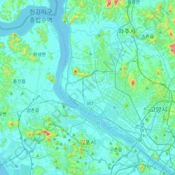 Gimpo-si topographic map, elevation, terrain
