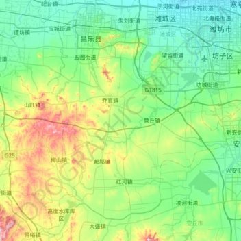 昌乐县 topographic map, elevation, terrain