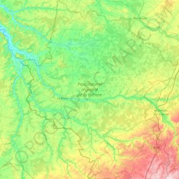 Parc naturel régional de la Brenne topographic map, elevation, terrain