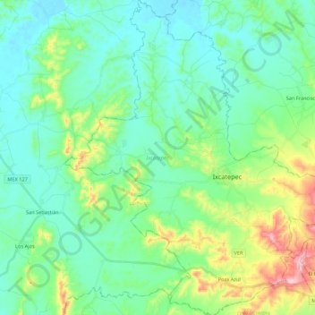 Ixcatepec topographic map, elevation, terrain