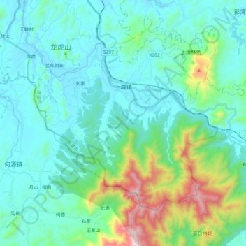 上清镇 topographic map, elevation, terrain