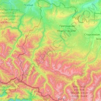 Урупский район topographic map, elevation, terrain