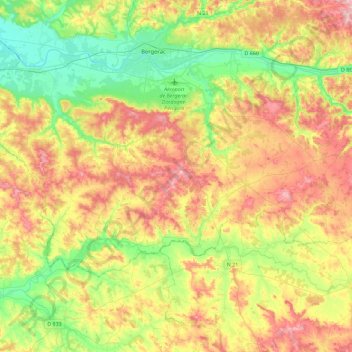 Sud-Bergeracois topographic map, elevation, terrain