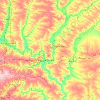 Белокалитвинский район topographic map, elevation, terrain