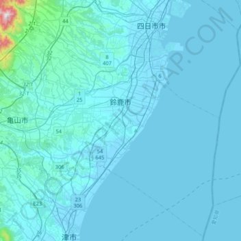 Suzuka topographic map, elevation, terrain