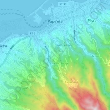 Papeete topographic map, elevation, terrain