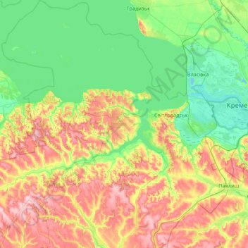 Светловодский район topographic map, elevation, terrain