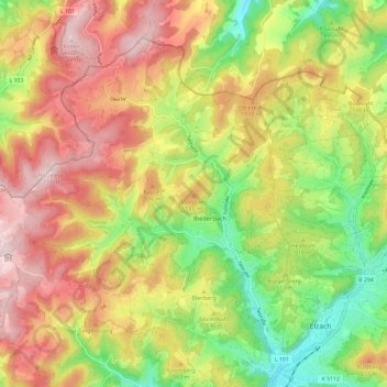 Biederbach topographic map, elevation, terrain