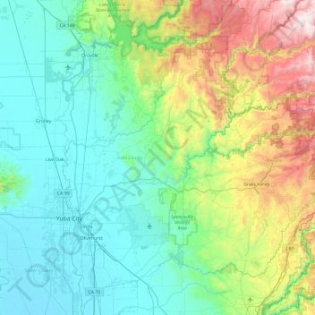 Yuba County topographic map, elevation, terrain