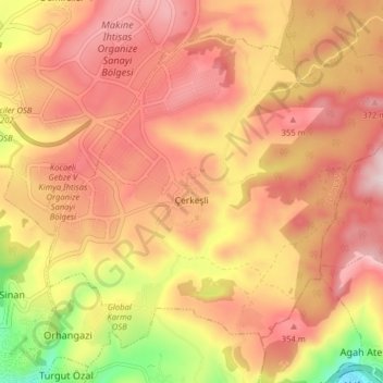 Çerkeşli Mahallesi topographic map, elevation, terrain