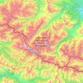 Кабардино-Балкарский высокогорный заповедник topographic map, elevation, terrain