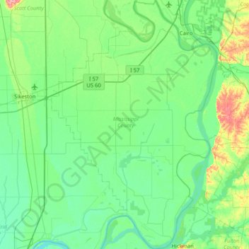 Mississippi County topographic map, elevation, terrain