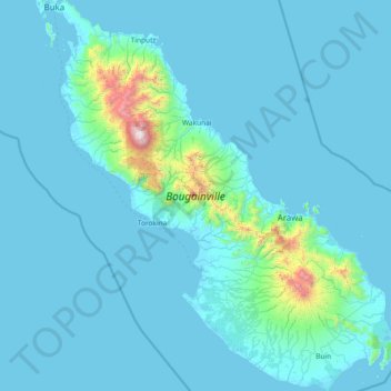 Bougainville topographic map, elevation, terrain