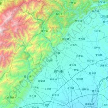 绵竹市 topographic map, elevation, terrain