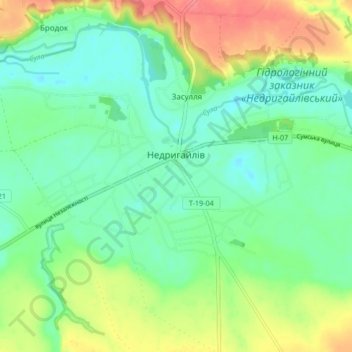 Недригайлов topographic map, elevation, terrain