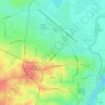 Juba City topographic map, elevation, terrain