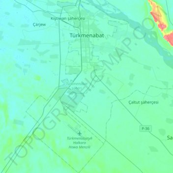 Turkmenabat topographic map, elevation, terrain