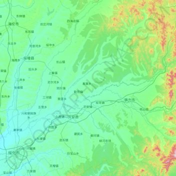 庆安县 topographic map, elevation, terrain