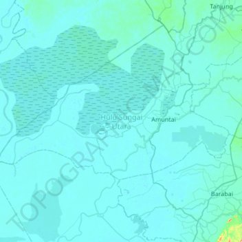 Hulu Sungai Utara topographic map, elevation, terrain