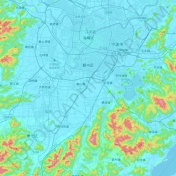Yinzhou District topographic map, elevation, terrain