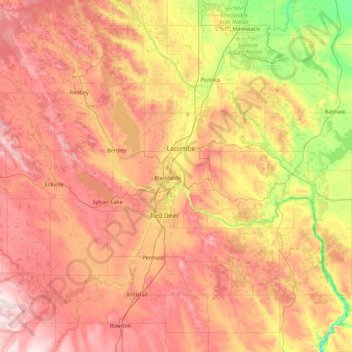 Division No. 8 topographic map, elevation, terrain