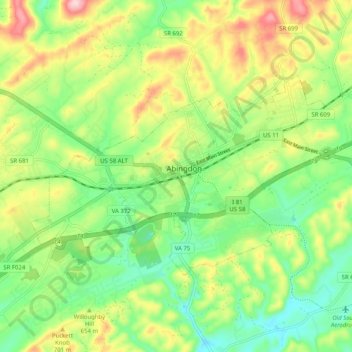 Abingdon topographic map, elevation, terrain