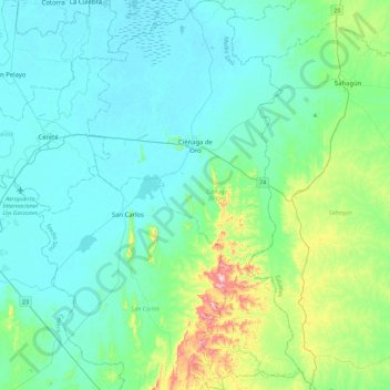 Ciénaga de Oro topographic map, elevation, terrain