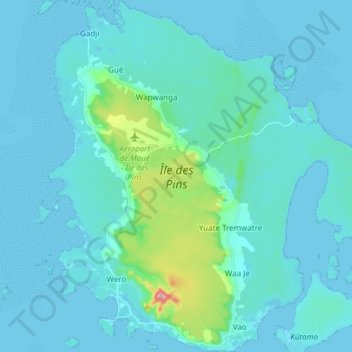 Île des Pins topographic map, elevation, terrain