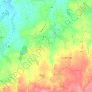 Bréhand topographic map, elevation, terrain