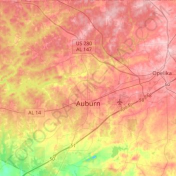 Auburn topographic map, elevation, terrain