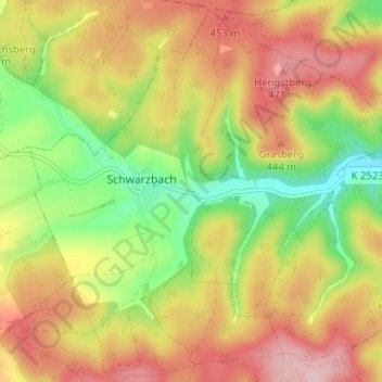 Schwarzbach topographic map, elevation, terrain