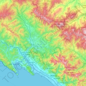 Massa-Carrara topographic map, elevation, terrain