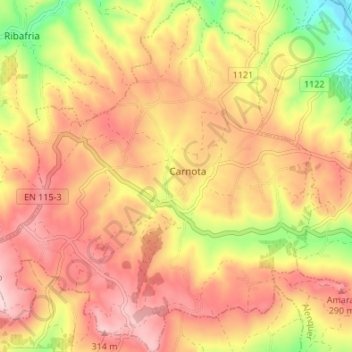Carnota topographic map, elevation, terrain