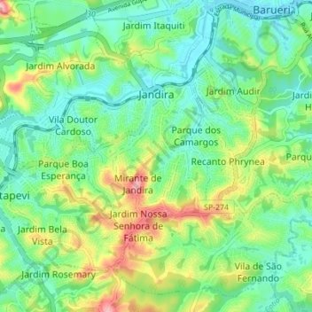 Jandira topographic map, elevation, terrain