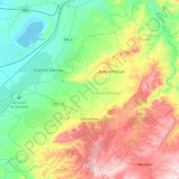 Zemmora topographic map, elevation, terrain