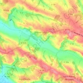 Drémil-Lafage topographic map, elevation, terrain