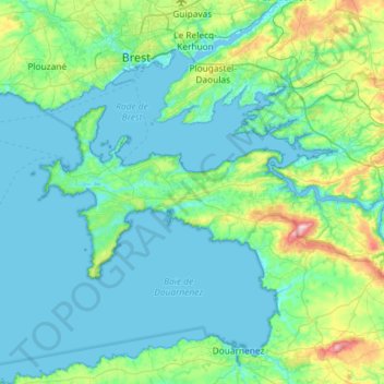 Communauté de communes Presqu’île de Crozon-Aulne Maritime topographic map, elevation, terrain
