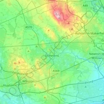 St Helens topographic map, elevation, terrain