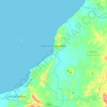 Puerto Escondido topographic map, elevation, terrain